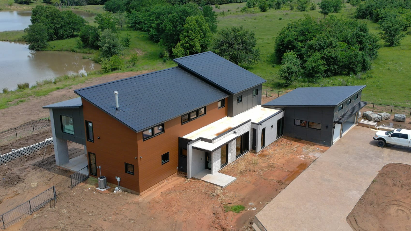 Modern ranch Tesla Solar Roof installation