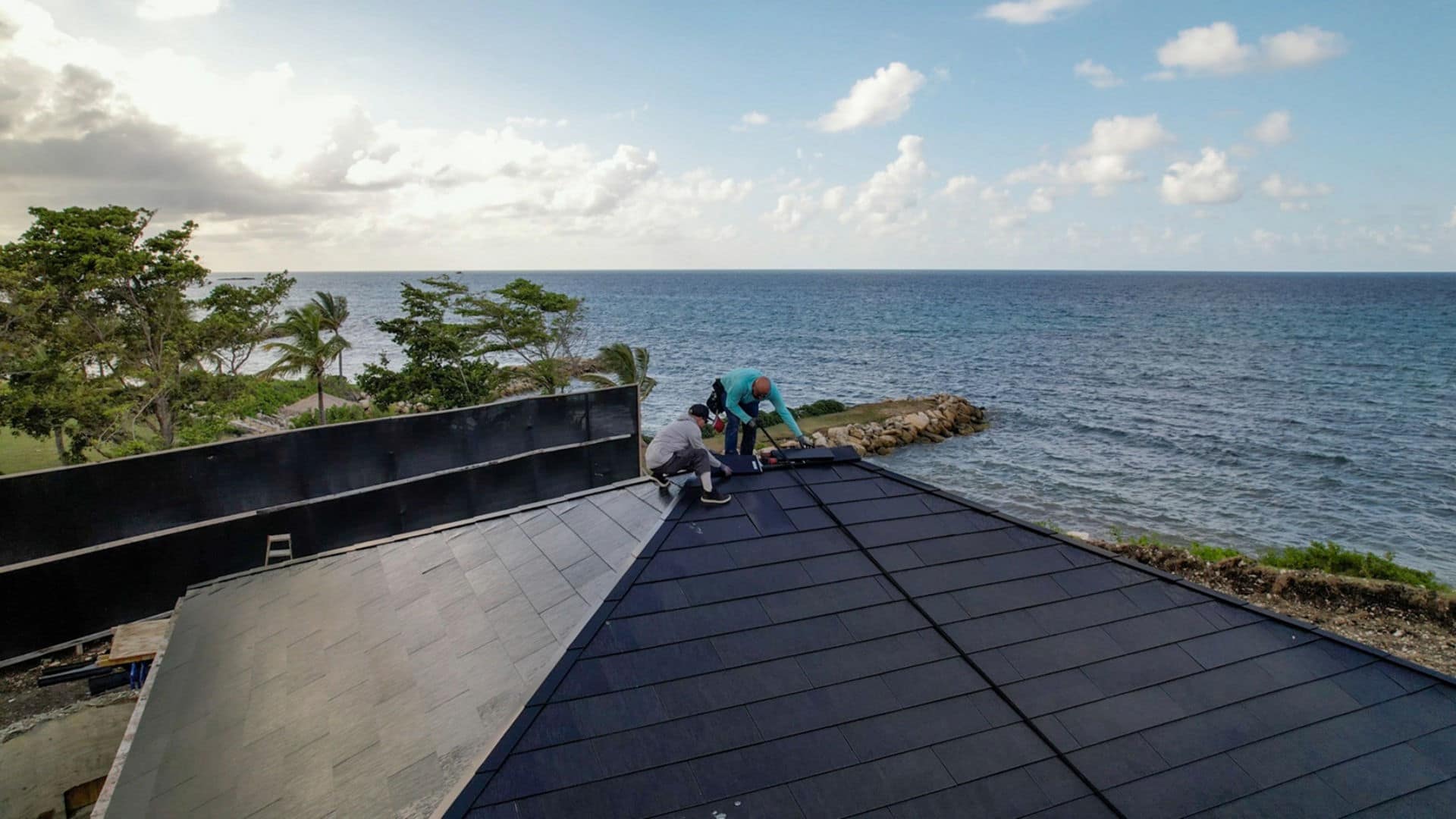 Tesla Solar Roof installation overlooking the ocean
