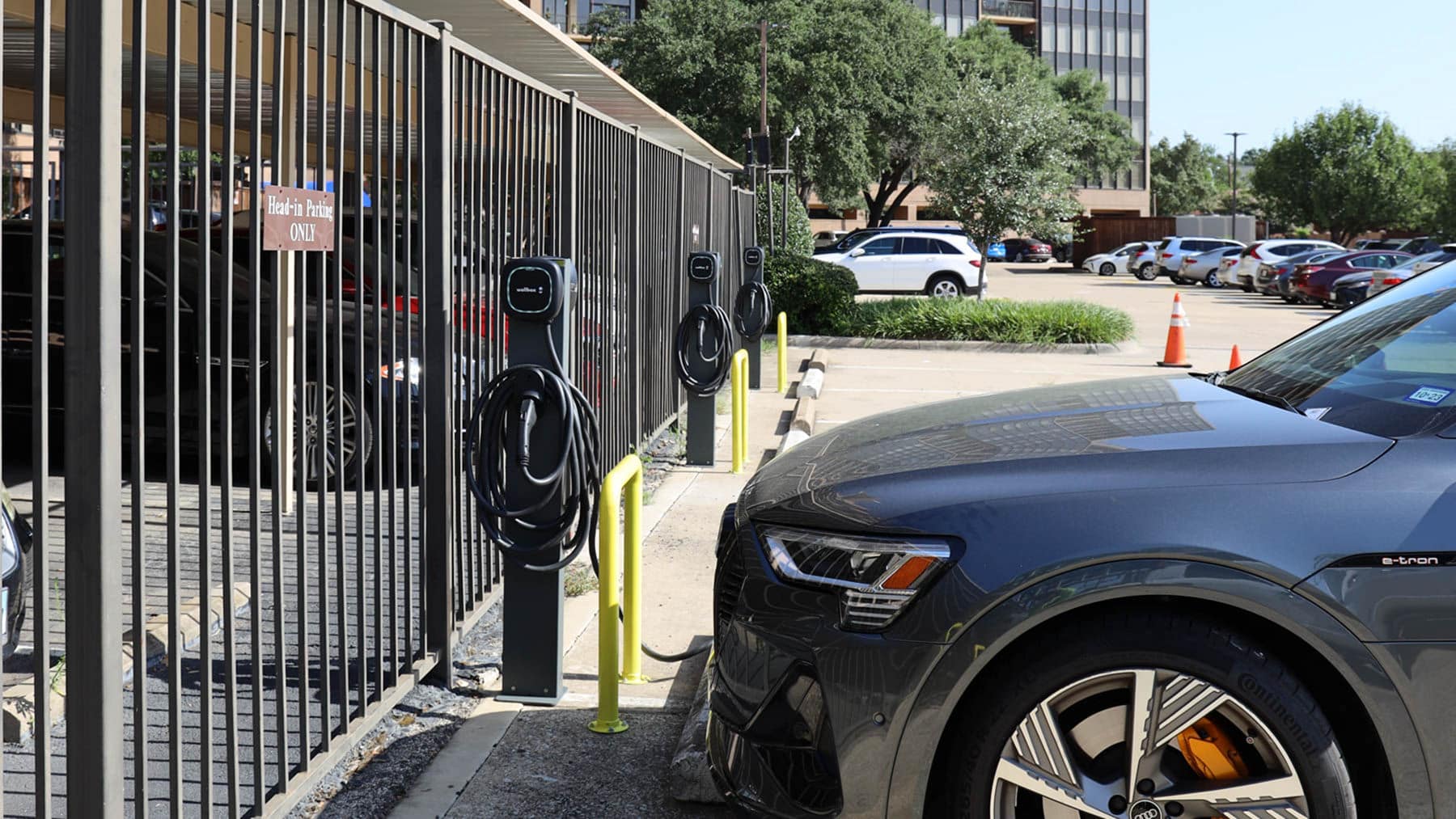 Commercial EV charging station at a parking lot