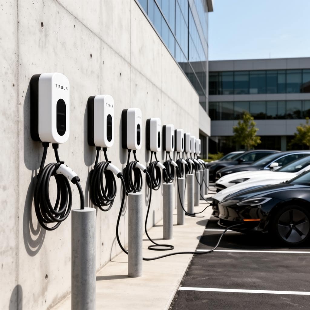 Tesla Wall Connectors installed at a commercial property