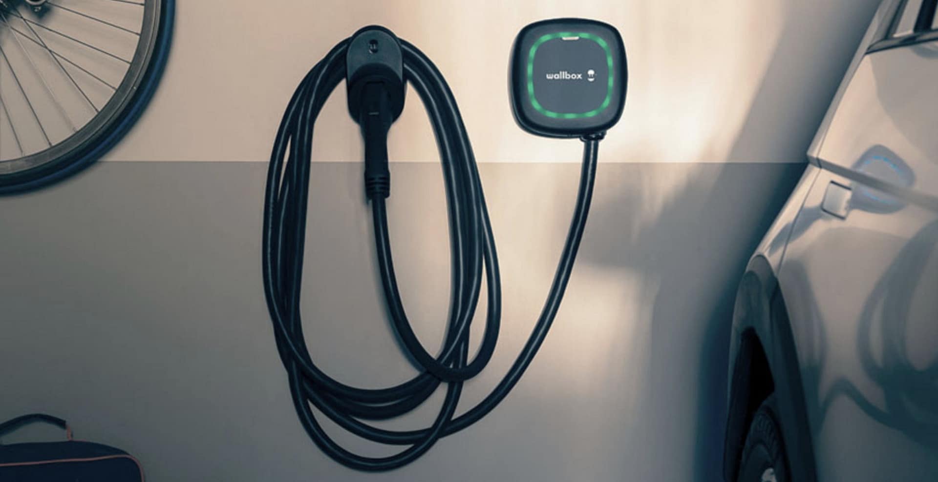 Wallbox EV charger installed on an interior wall
