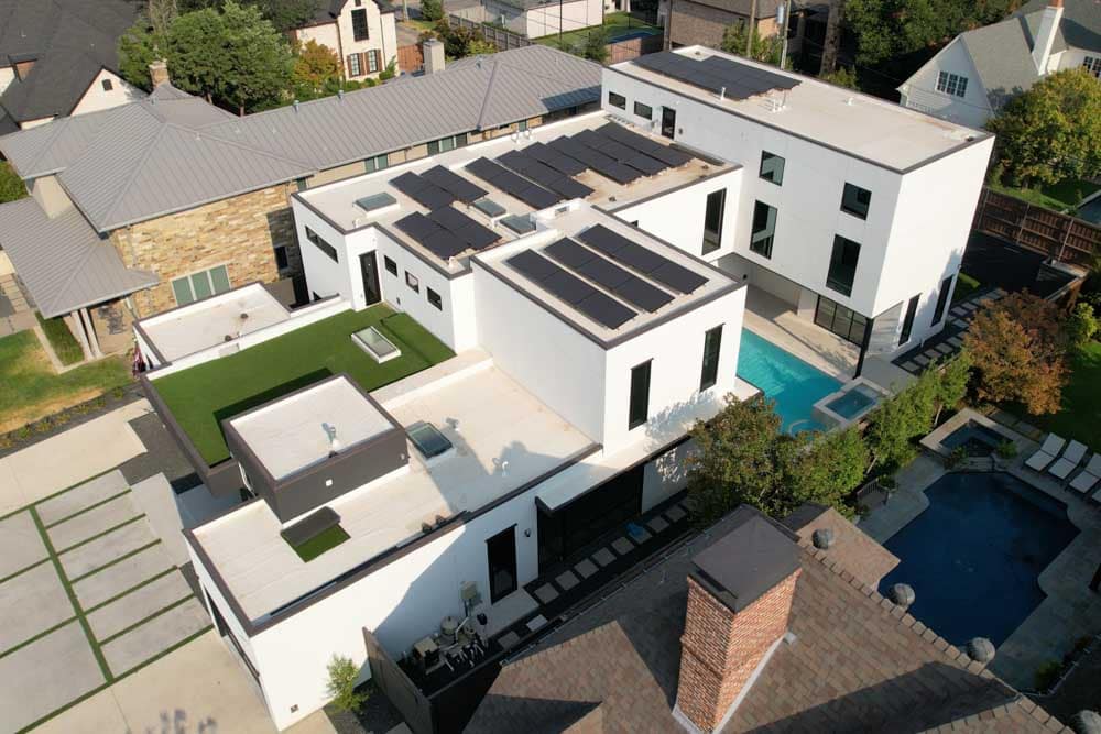 flat roof with solar panels