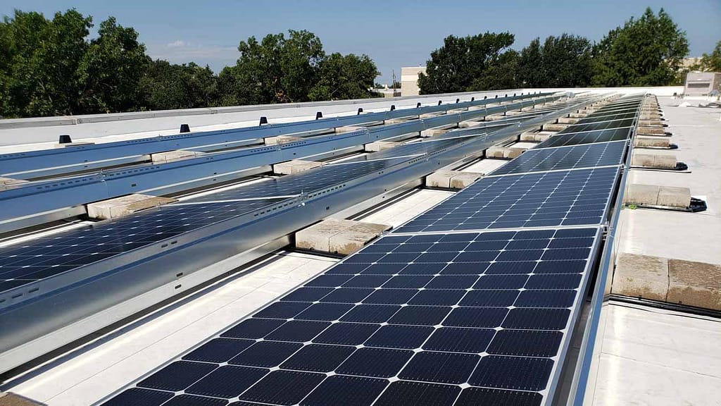 Close up of a row of solar panels