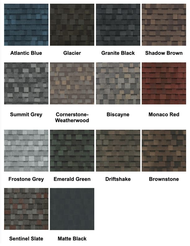 Dynasty roof shingle colors