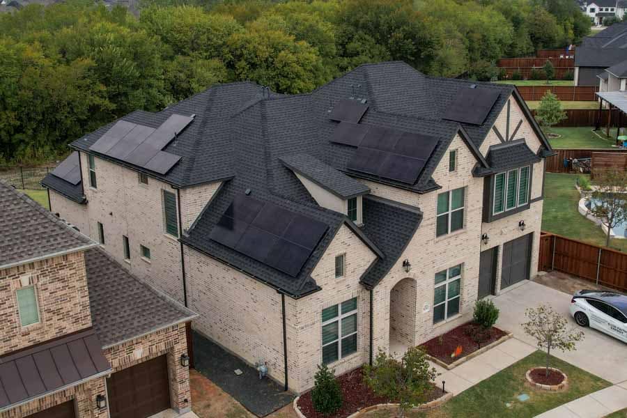 asphalt shingle roof with solar panels