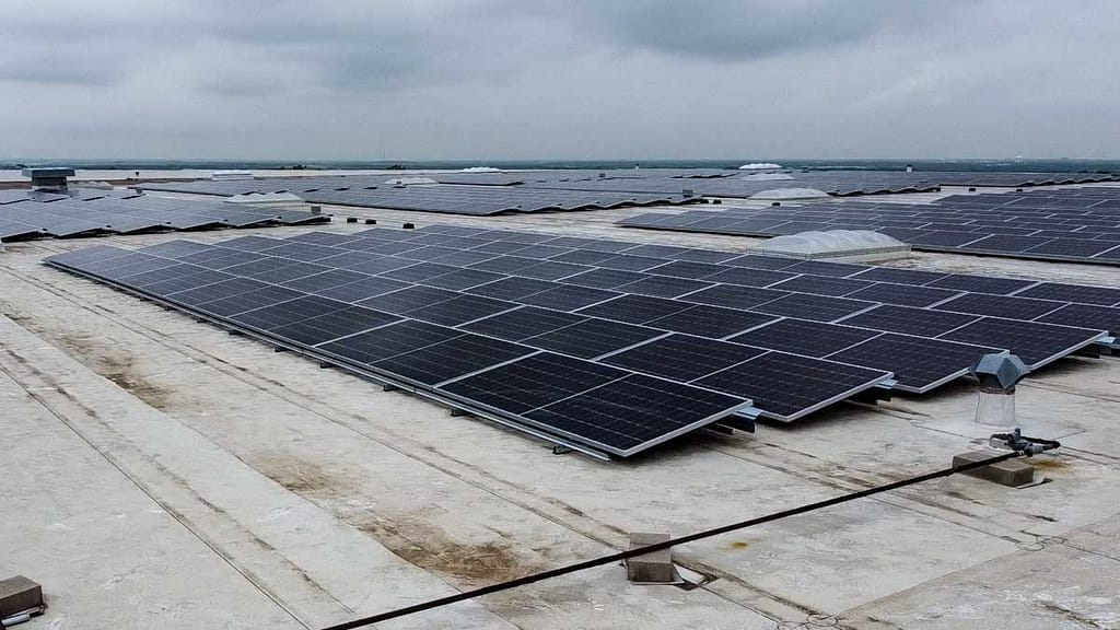 solar panels on a cloudy day
