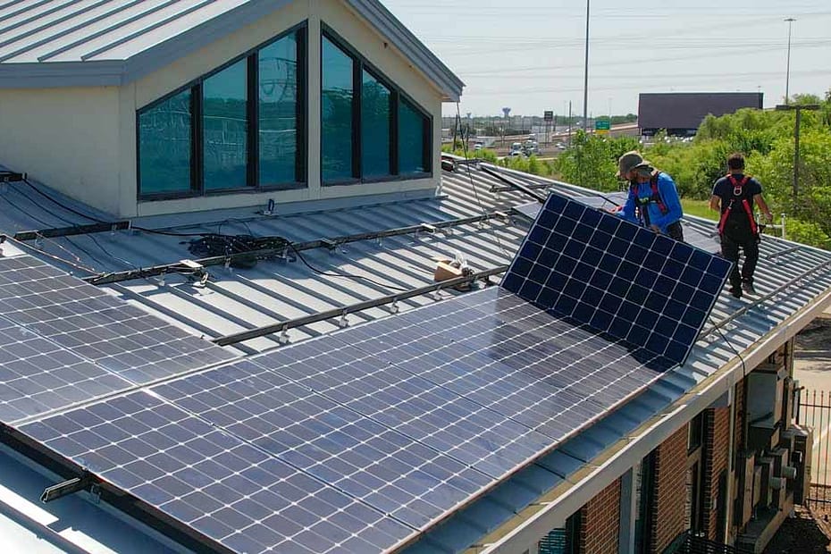 solar panel put in place by installers