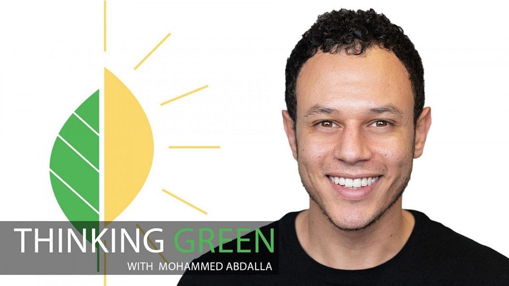 Mohammed Abdalla with thinking green icon and tag line