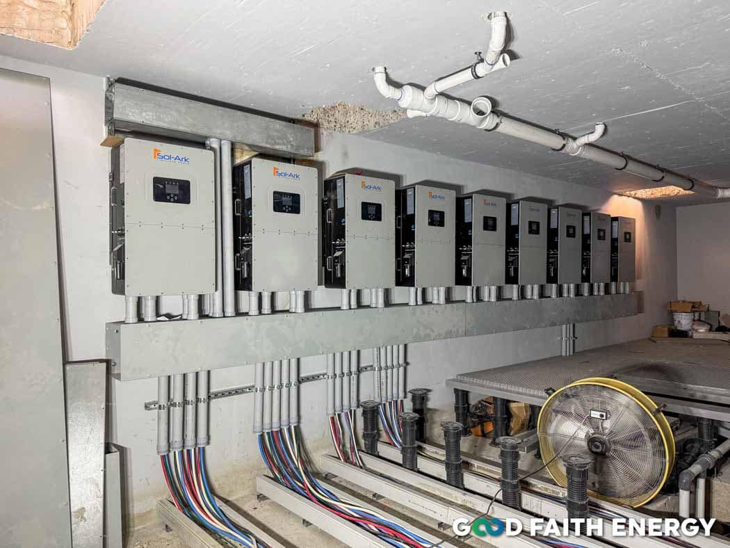 multiple sol-ark inverters mounted on wall
