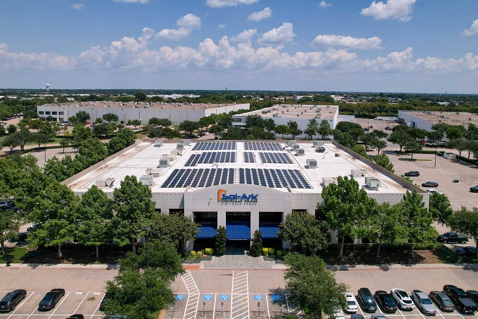business with solar panels on roof
