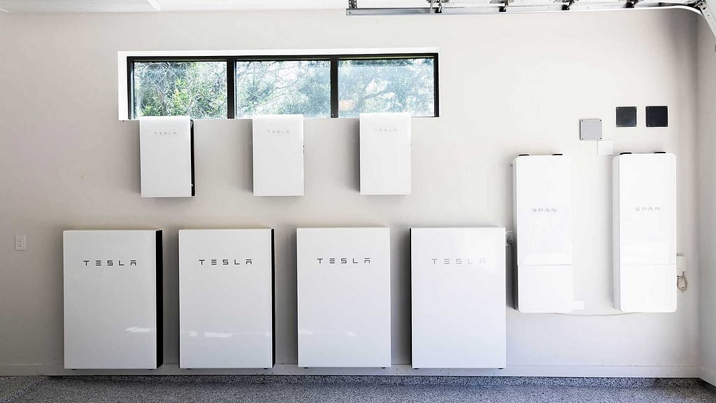 Tesla Powerwalls installed in garage