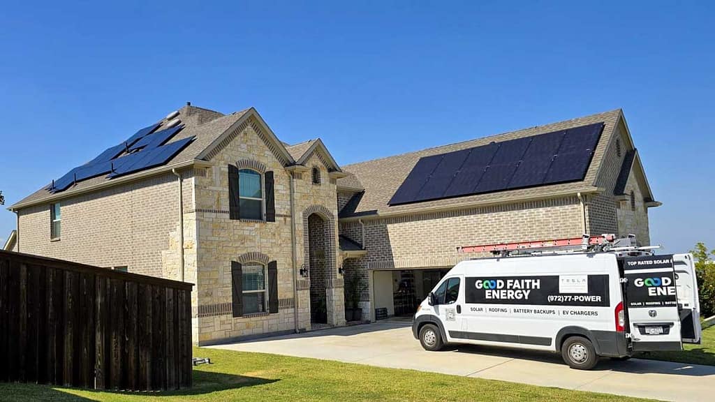 Good Faith Energy truck at home with solar panel installation