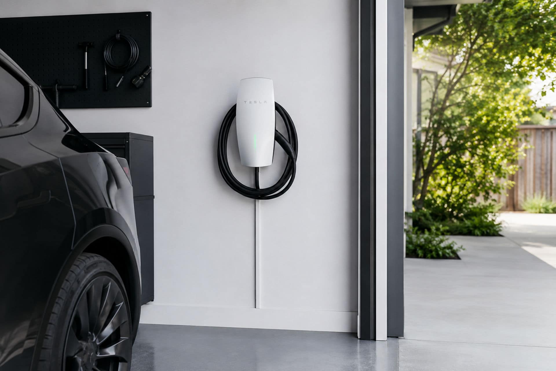 EV charger installed in a garage