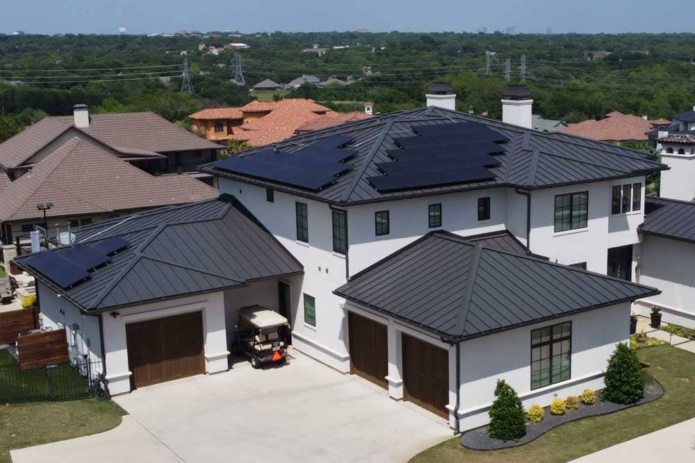 Metal roof with solar panels