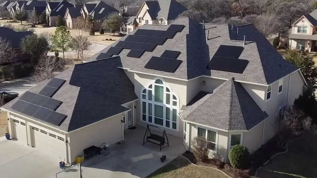 Texas Home with multiple solar panels installed on many roof facets