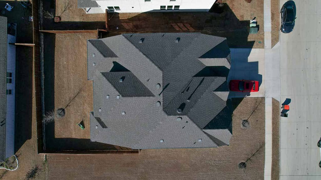 overhead drone shot of a Texas house's roof