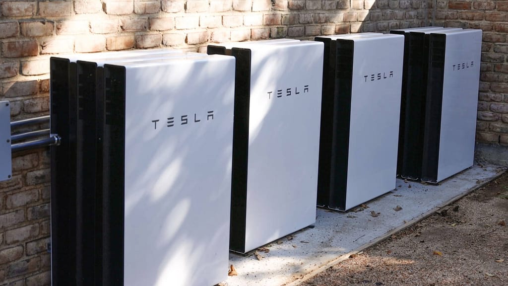 tesla powerwalls stacked outdoor