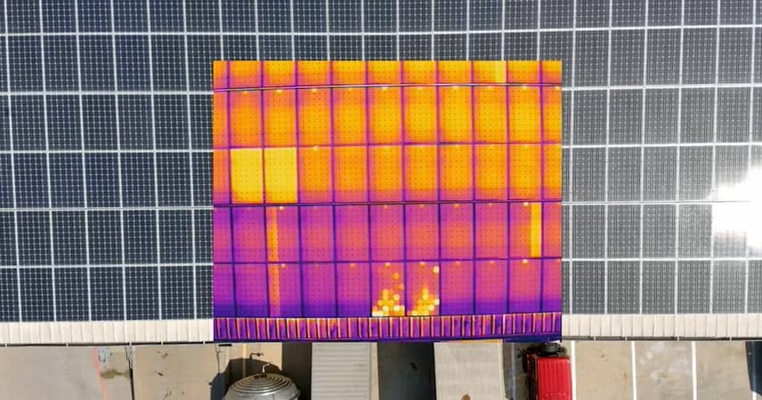 thermal drone shot of solar panels